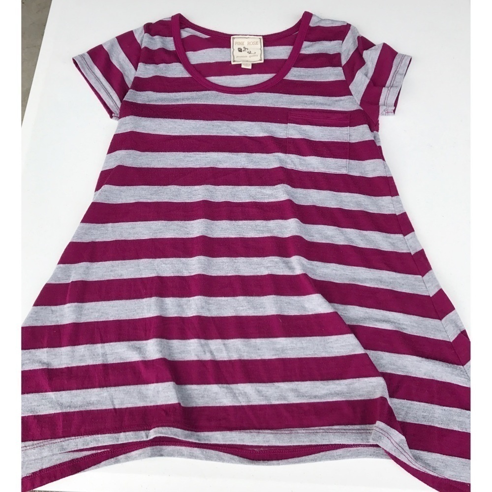 Pink Rose Magenta &a Grey Striped Tee